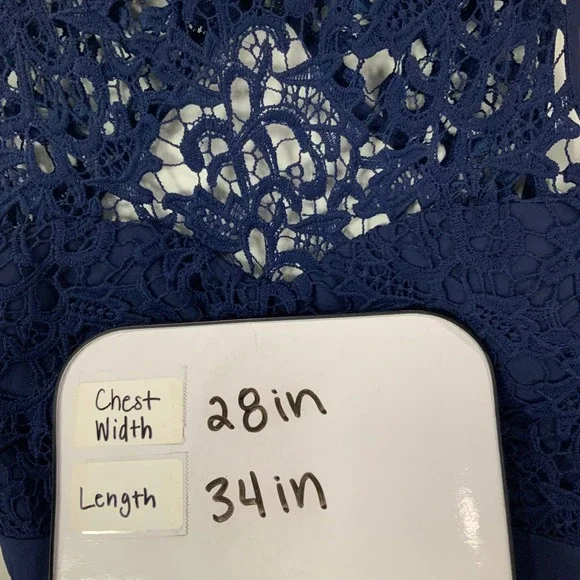 Lulus Navy Blue Lace Crochet Overlay Fit Flare Dress Womens Size S - Picture 6 of 6